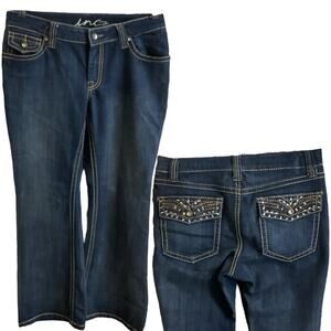 INC DENIM Women's Bootcut Jeans Blue 5-Pocket Design Comfort Size 6P Embellished